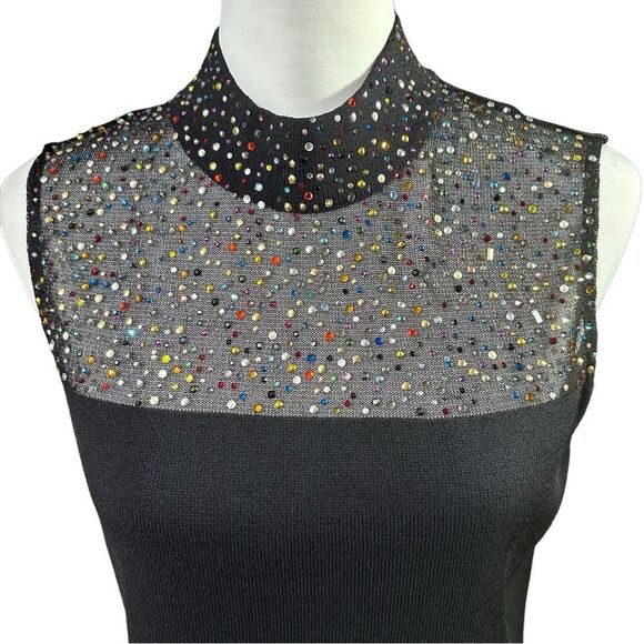 St. John Black Knit Sleeveless Top with Beaded Embellishments Sz Small - Picture 3 of 11